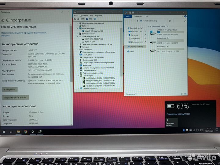 Ноутбук с витрины intel/4ядра/8gb/IPs/FullHD/NVMe