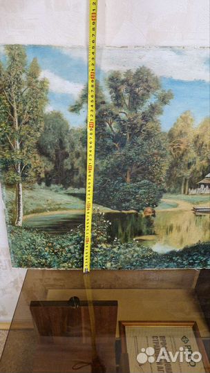 Большая старинная картина маслом 83х56
