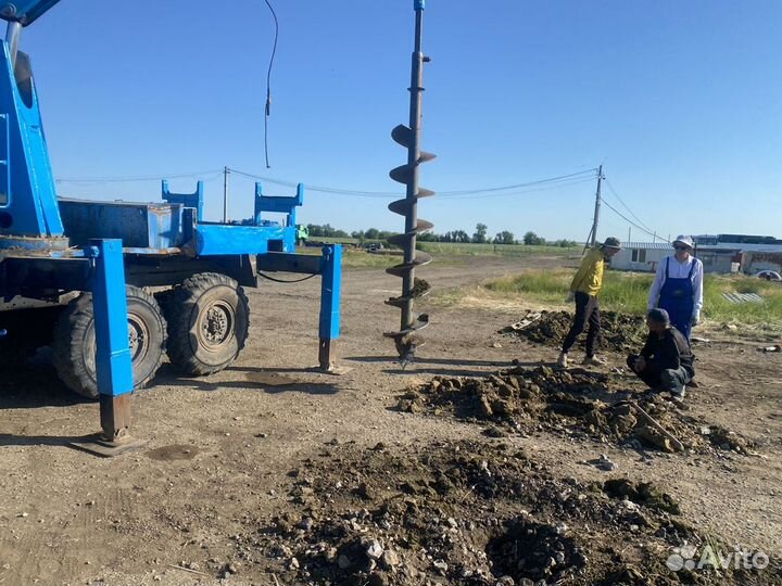 Ямобур. Бурение. Установка опор