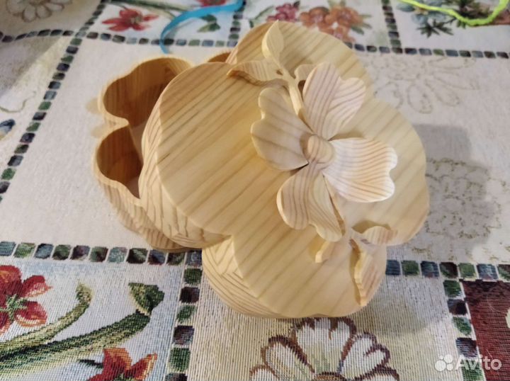 Шкатулка деревянная handmade с цветком