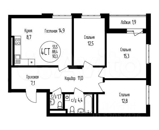 4-к. квартира, 90,3 м², 19/24 эт. на продажу в Уфе | Купить квартиру ...