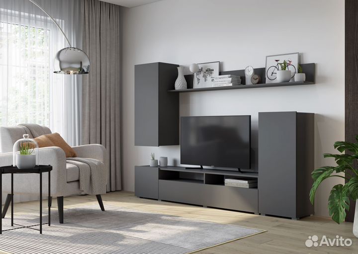 Стенка в гостиную Лира Графит Лдсп