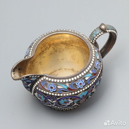 Молочник 1893г серебро 84 перегородчатая эмаль