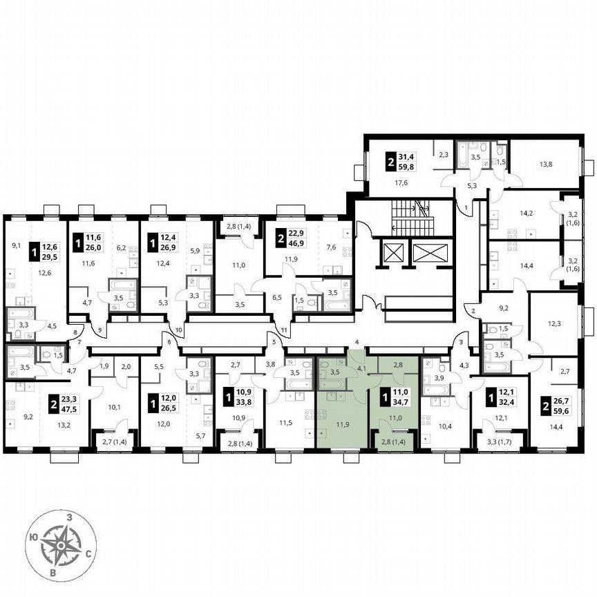 1-к. квартира, 34,7 м², 11/18 эт.