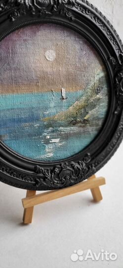 Ночное море. Картина маслом на холсте в рамке