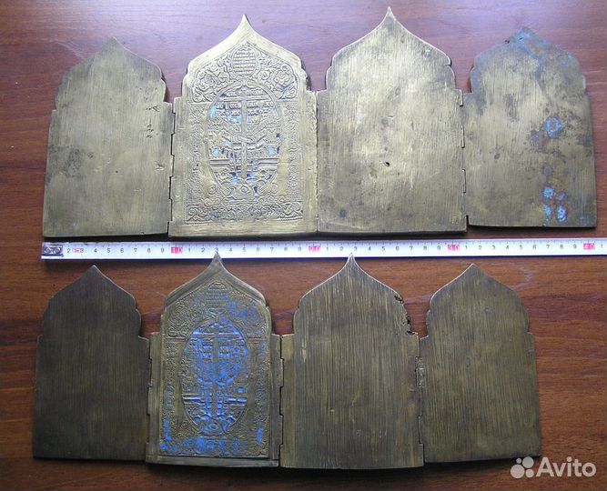 Старинный меднолитой складень