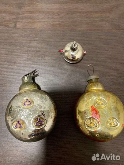 Елочные игрушки СССР будильник/часы и чайник