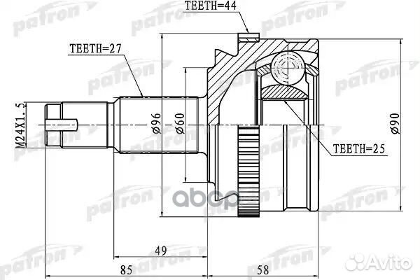 ШРУС наружный с кольцом ABS 27x60x25 ABS:44T