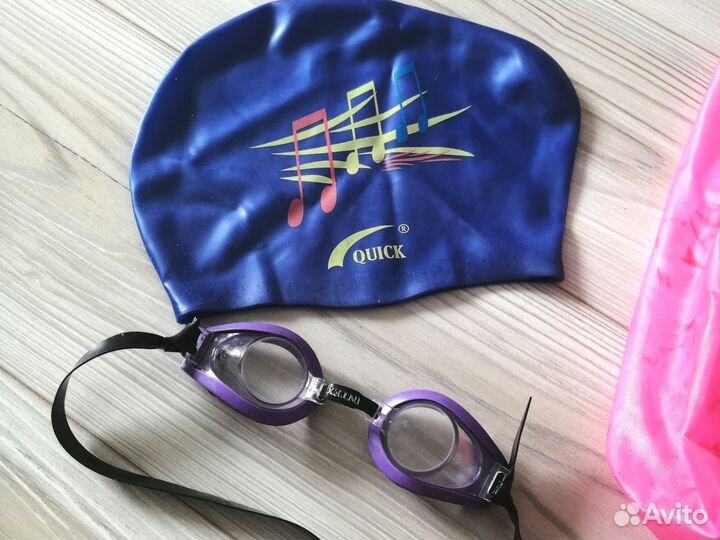 Шапочка резиновая, очки для плавания