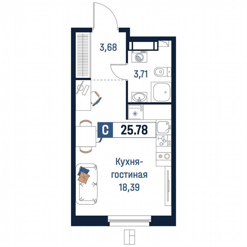Квартира-студия, 25,8 м², 7/18 эт.