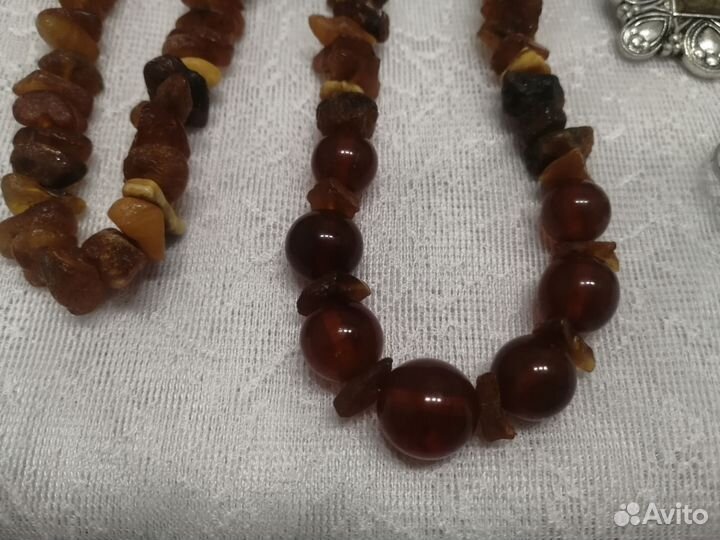 Бусы янтарь, брошь СССР, старое кольцо, кубачи
