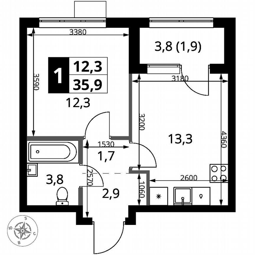 1-к. квартира, 35,9 м², 11/16 эт.