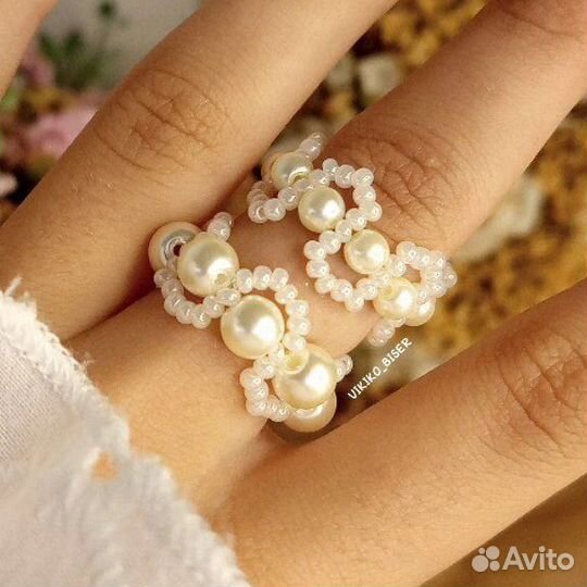 Кольцо из бисера жемчужное высшее качество