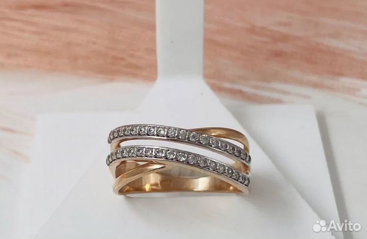 Серебряное позолоченное кольцо 925 пробы16,5