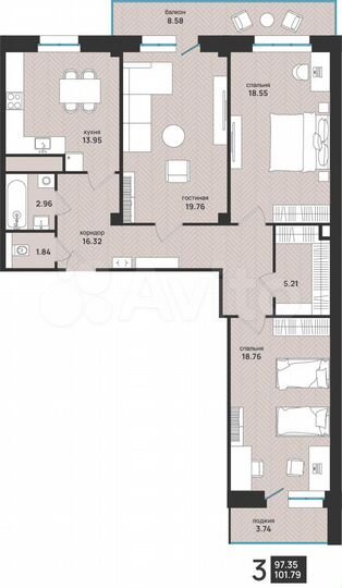 3-к. квартира, 101,8 м², 13/15 эт.