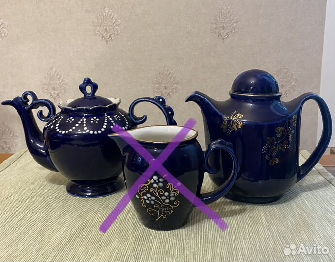 Синяя посуда с позолотой