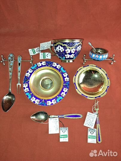 Серебряный кофейный набор с эмалями СССР-916 проба