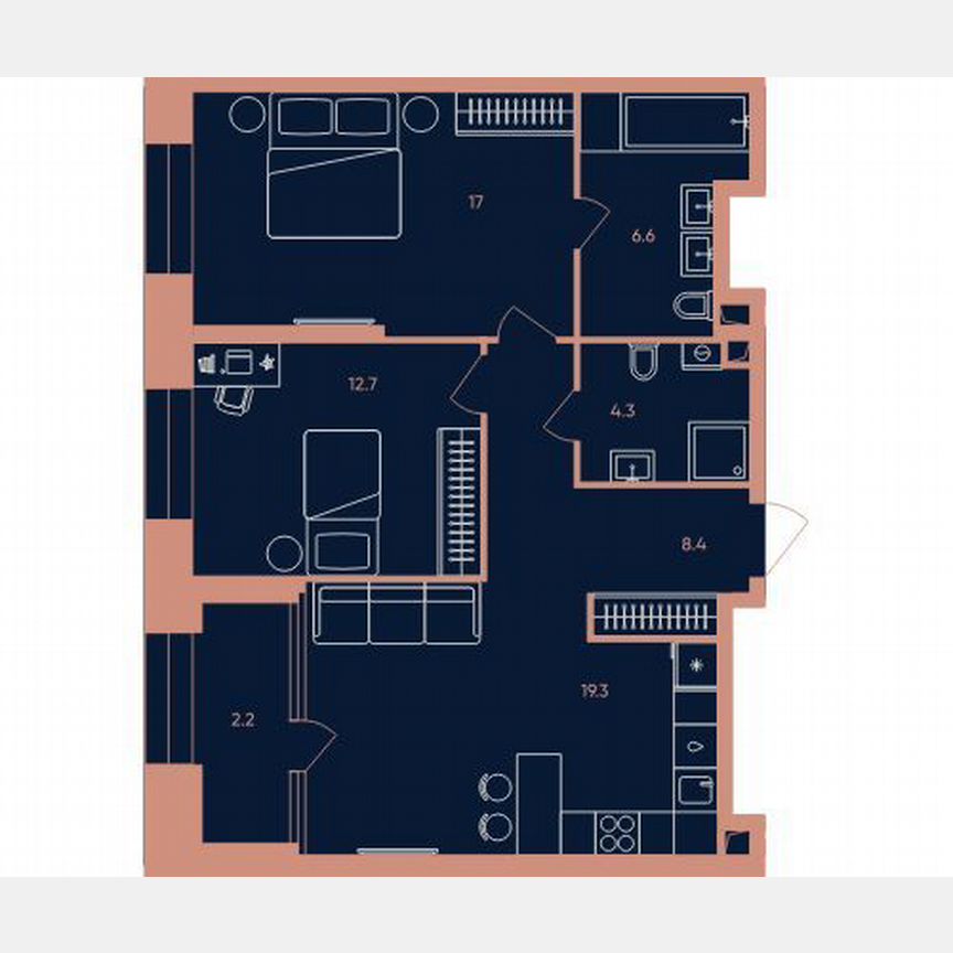 2-к. квартира, 70,5 м², 26/32 эт.