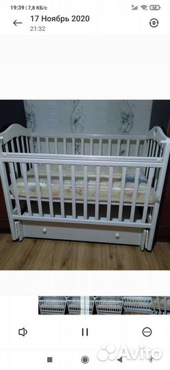 Детская кроватка с маятником и ящиком