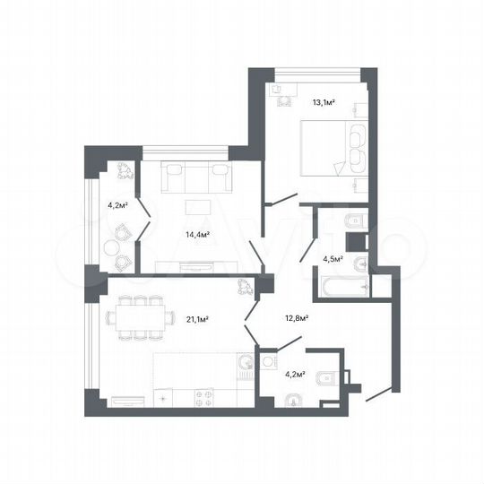 2-к. квартира, 74,5 м², 4/22 эт.