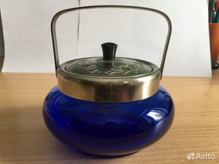 Сахарница конфетница, кобальтовое стекло СССР