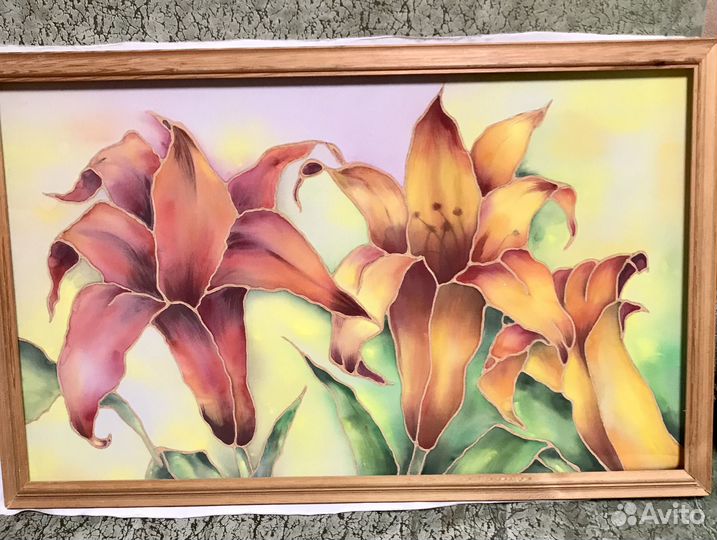 Картина «настроение» на шелке Три лилии Авторская