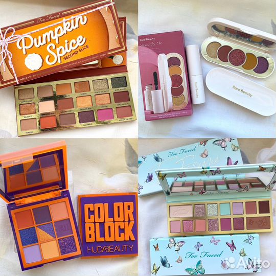 Палетки теней Rare Beauty, Too Faced, Huda B и тд