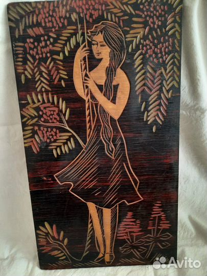 Картина СССР Пано резьба по дереву Ретро винтаж