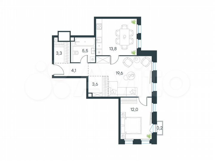 2-к. квартира, 62,1 м², 12/31 эт.