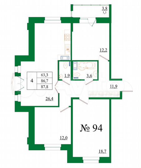 4-к. квартира, 87,8 м², 5/8 эт.