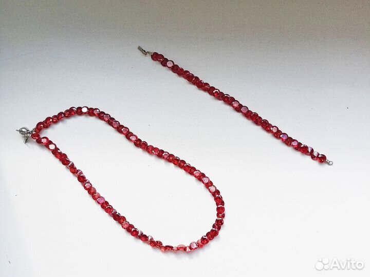 Комплект украшений рубиновое стекло гранат колье