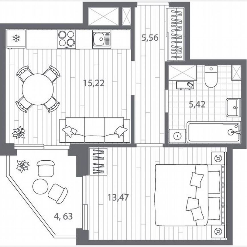 1-к. квартира, 42 м², 8/13 эт.