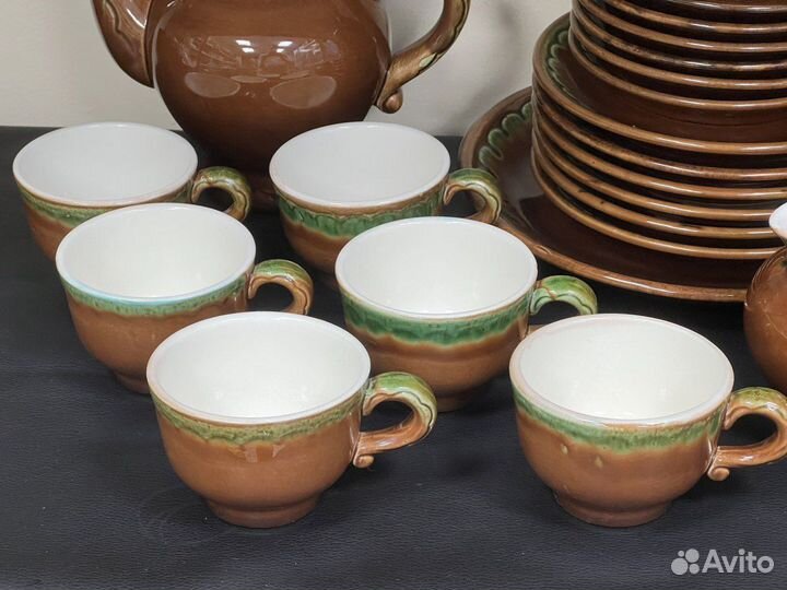 Чайный набор фаянсовый зик коричневый
