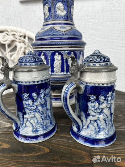 Кувшин пивной J.W. Remy с двумя кружками. Германия