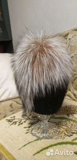 Шапка новая, вязанная норка+мех чернобурки