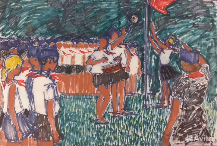 Картина «Пионеры поднимают флаг», Сидельникова