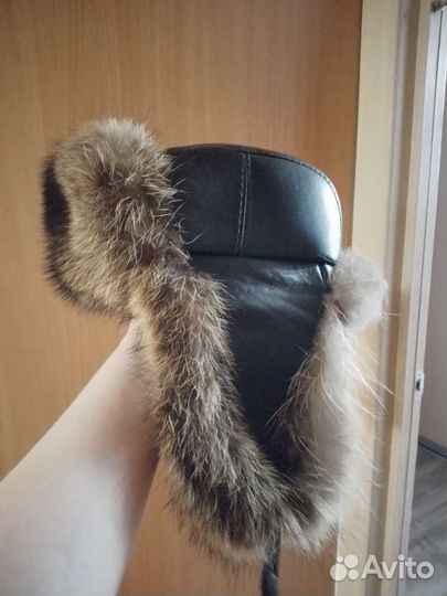 Шапка ушанка меховая,коженная