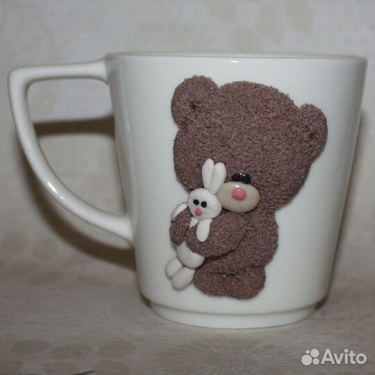Кружка ручной работы подарочная Мишка с зайкой