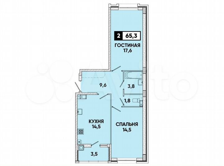 2-к. квартира, 65,3 м², 7/16 эт.