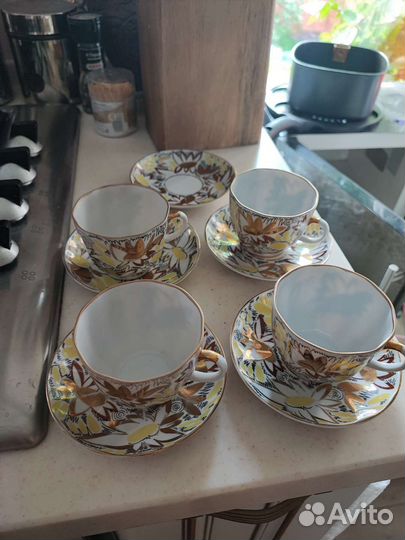 Кофейный сервиз золотые ромашки лфз