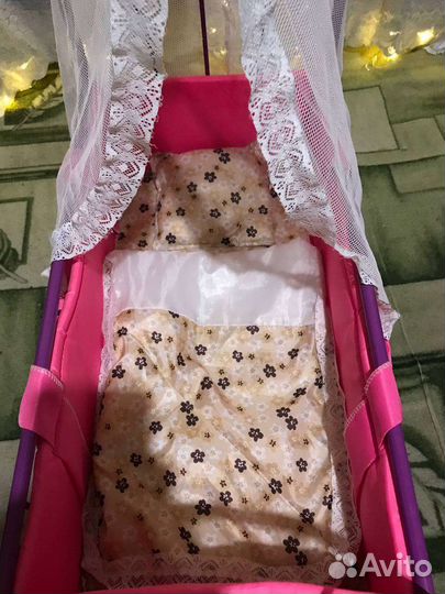 Детская игрушечная коляска, кроватка, кукла