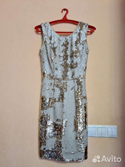 Платье коктельное/нарядное/пайетки/золотое 44