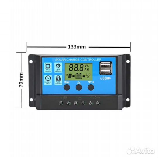 Контроллер заряда солнечной батареи 10А, 12/24 В