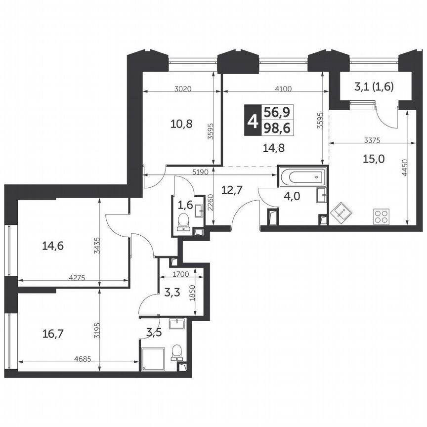 3-к. квартира, 98,6 м², 25/25 эт.