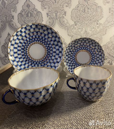 Чайная кофейная пара кобальтовая сетка лфз