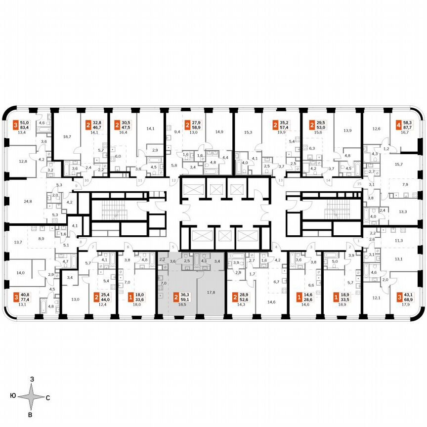 1-к. квартира, 59,1 м², 28/49 эт.