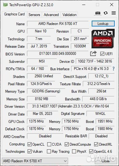 RX 5700 XT MSI Gaming X