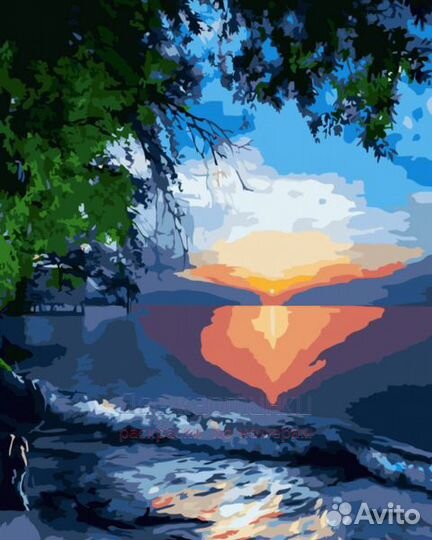 Картина по номерам 40x50 Чудесный закат над морем