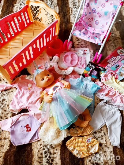 Кукла пупс Беби борн 40см Новая с коляской вещами