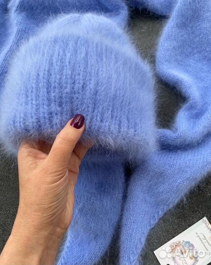 Пушистый теплый комплект из пуха норки